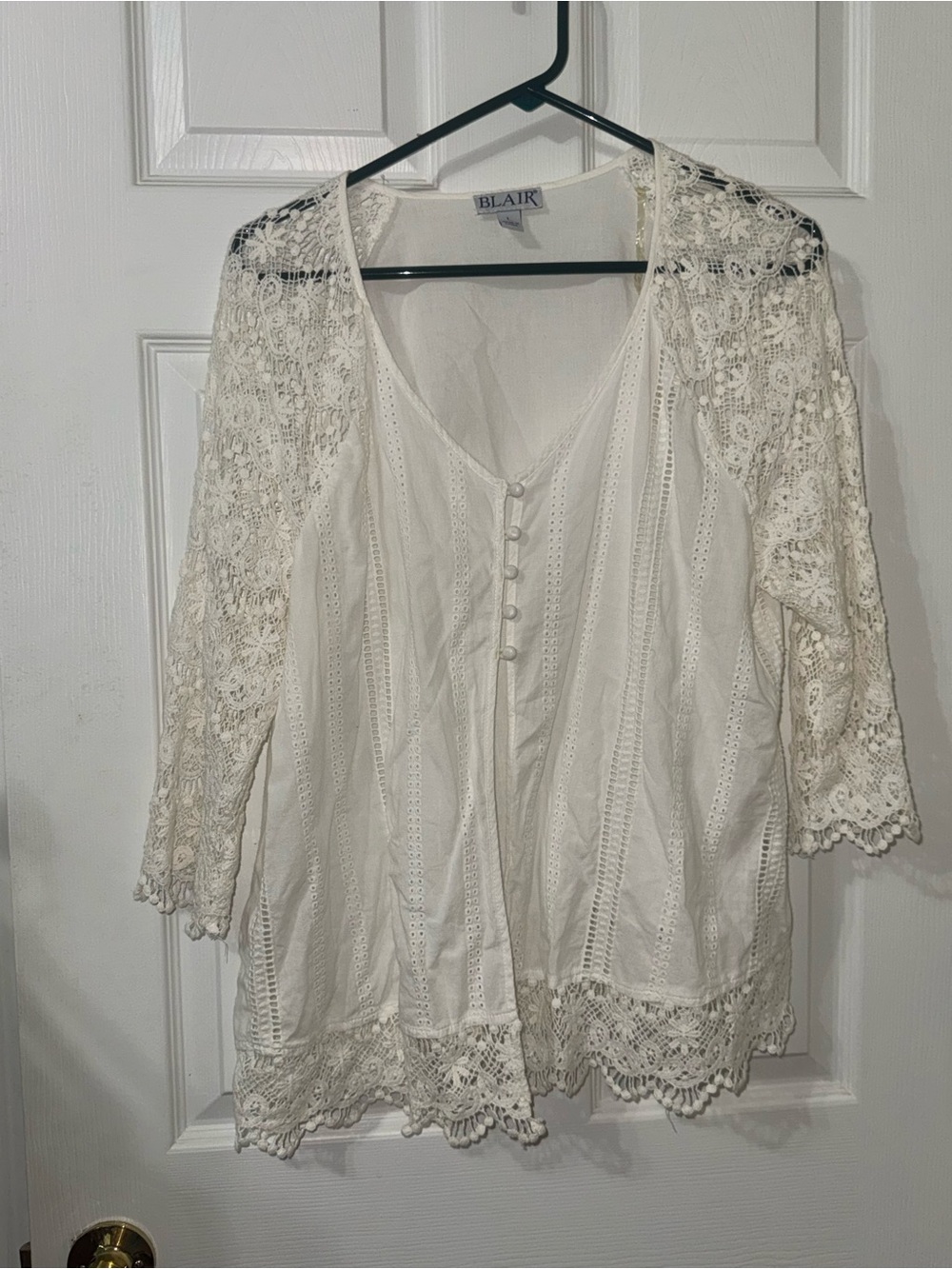 Blair White Lace Button-Front Blouse - Picture 2 of 6